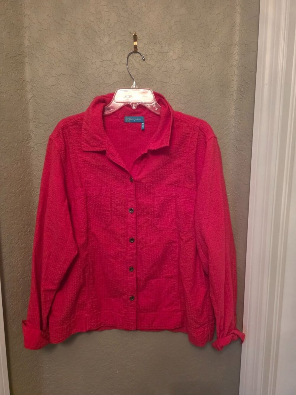 Fresh Produce Red Cotton Seersucker Button Down Shirt size XL - EUC